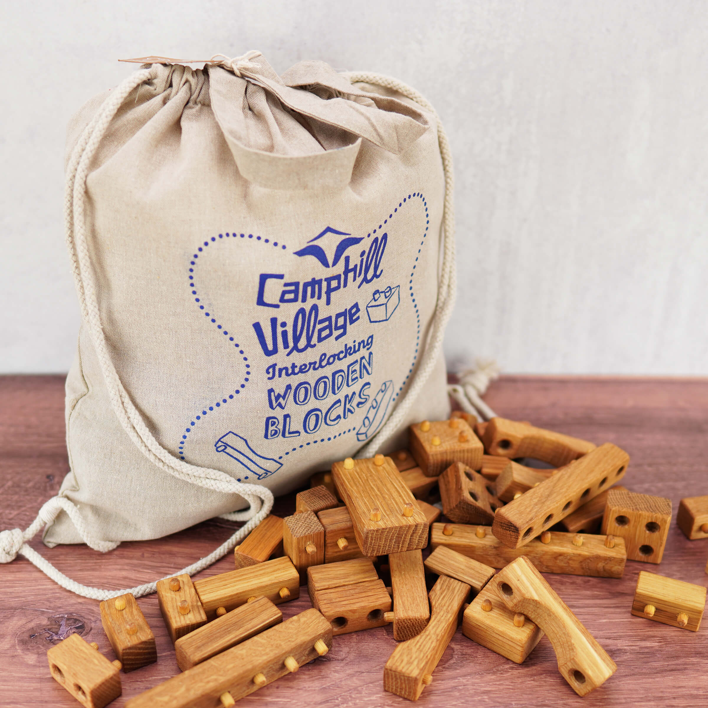 Recycled Wooden Blocks Drawstring Bag | Camphill Village Store