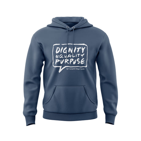 Hoodie Pacific Blue Dignity, Equality, Purpose front
