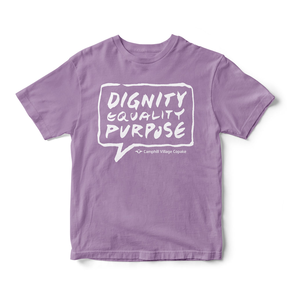 T-shirt - Eggplant/Purple Design: Dignity, Equality, Purpose