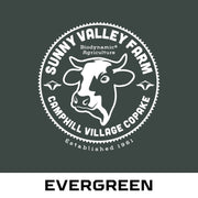 Hoodie Evergreen Sunny Valley Farm logo and color example