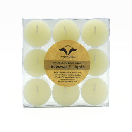 Natural Beeswax Ivory Tea Lights Candles 9-pack top