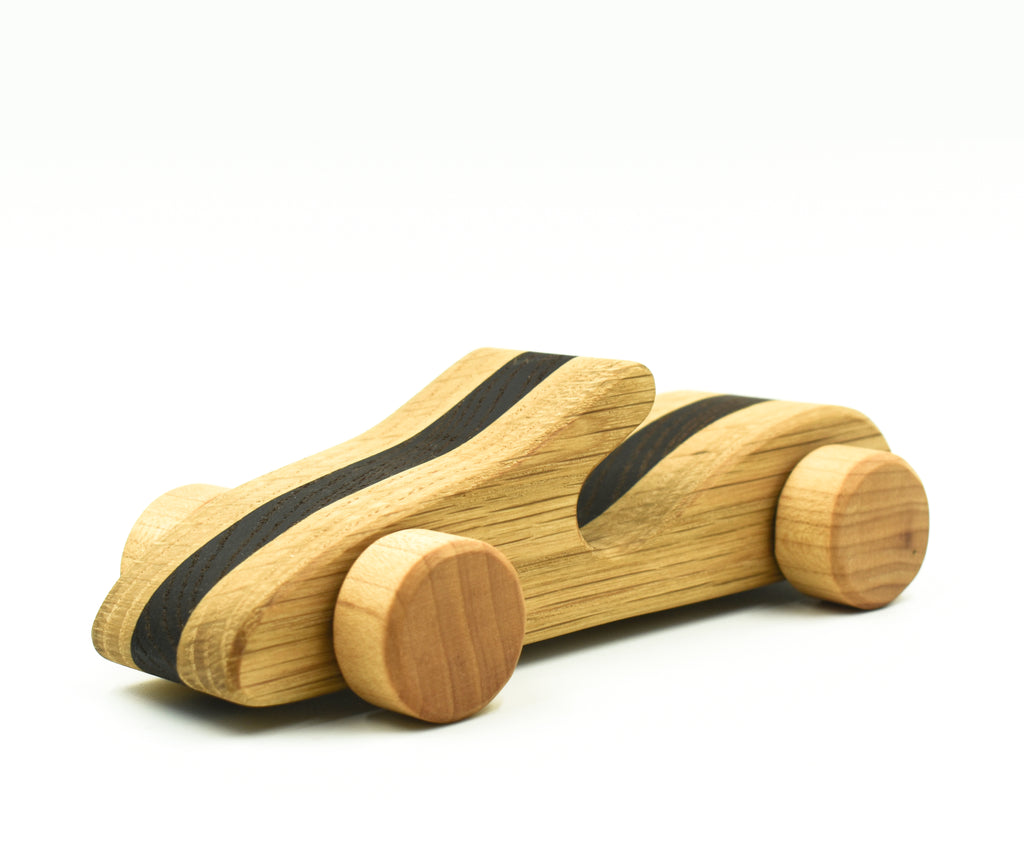 Hand crafted Oak and Walnut Toy Car side