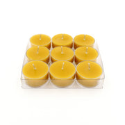 Natural Beeswax Tea Lights Candles 9-pack (open) front-top