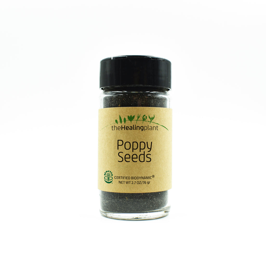Certified Biodynamic Poppy Seeds 2.7 oz. glass shaker front