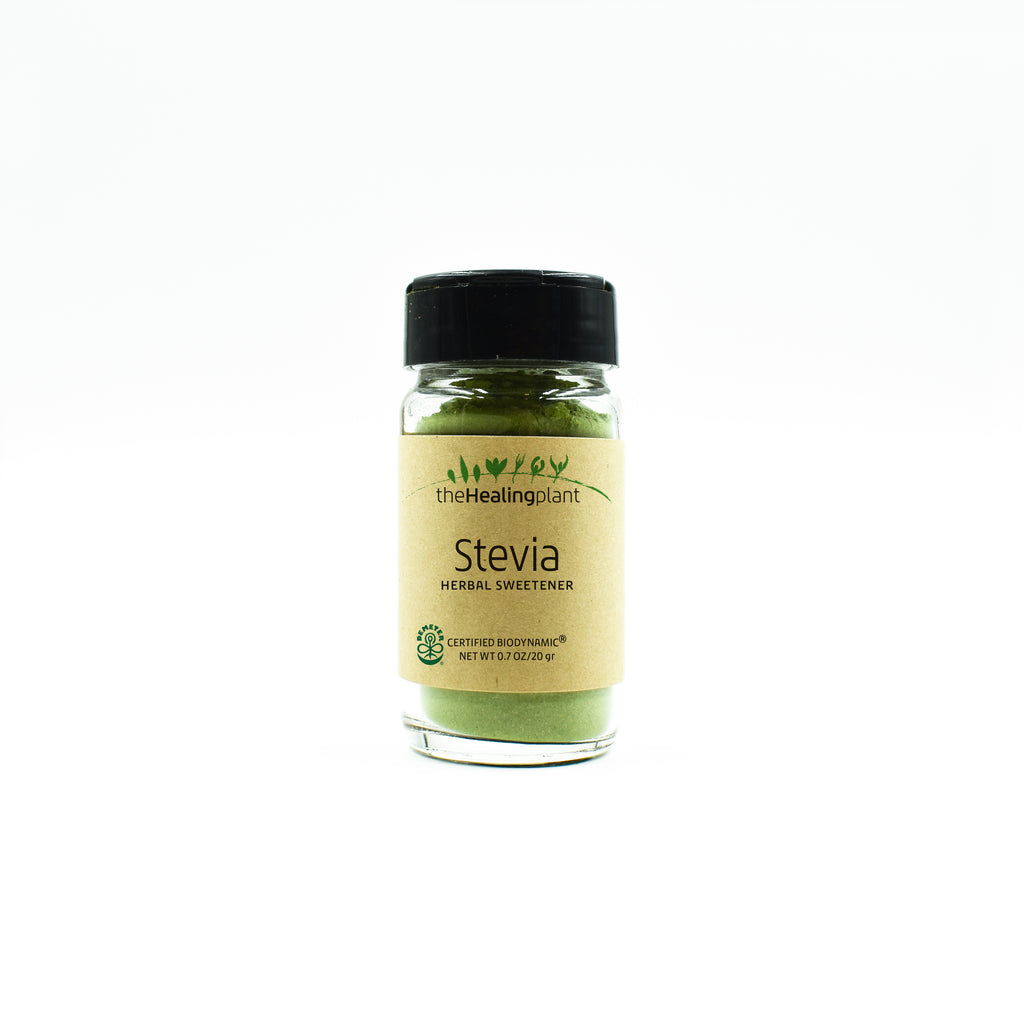 Certified Biodynamic Stevia Powder herbal sweetener 0.7 oz glass shaker