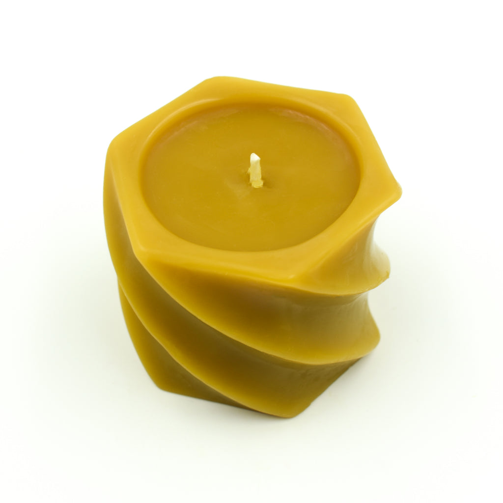 Swirl pillar natural beeswax candle front-top