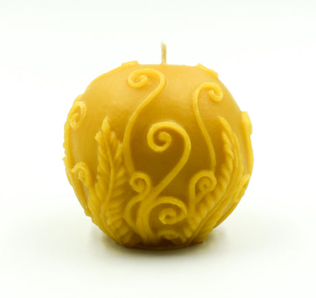 Rustic Fern Ball natural beeswax candle front