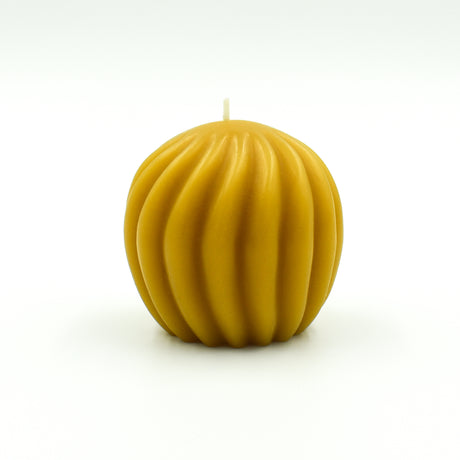 Swirl ball natural beeswax candle front